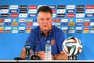 BRASILIA, BRAZIL - JULY 11:  Head coach, Louis van Gaal speaks to the media during the Netherlands press conference prior to their 3rd Place Playoff match between the Netherlands and Brazil at the 2014 FIFA World Cup at the Estadio Nacional on July 11, 2014 in Brasilia.  (Photo by Dean Mouhtaropoulos/Getty Images)